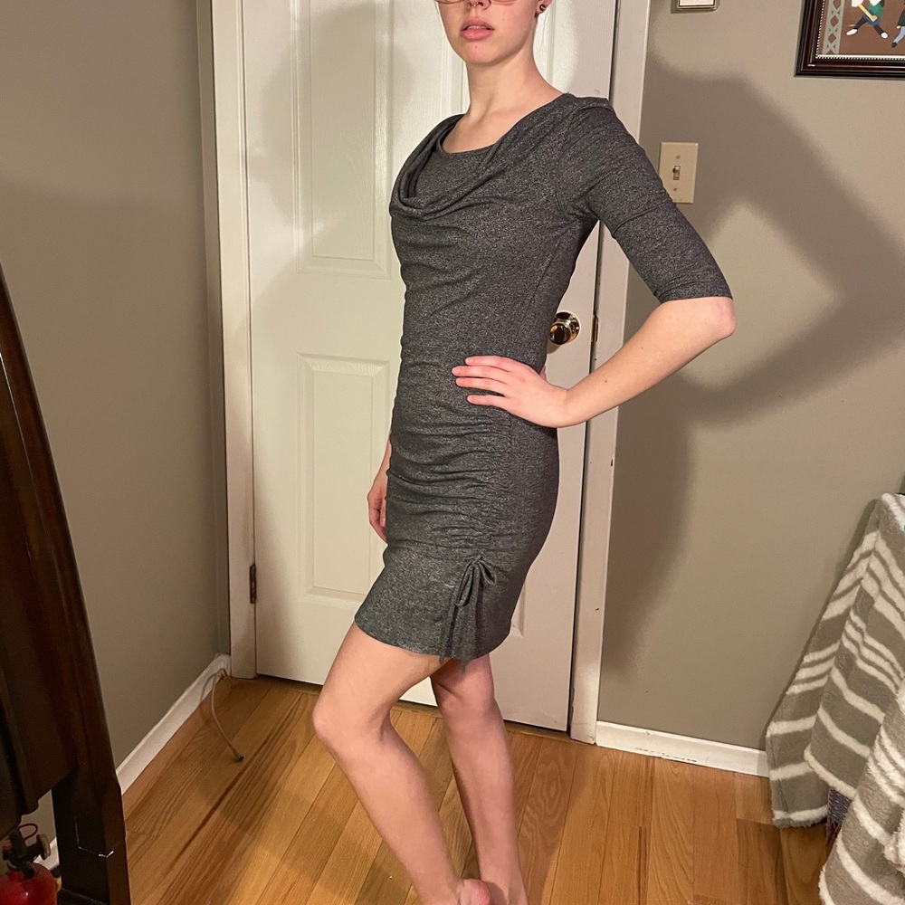 Bench, Grey Cotton Dress, scrunch tie on side,XS